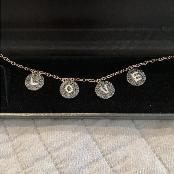 Bettina Javaheri black diamond rose gold love necklace RARE